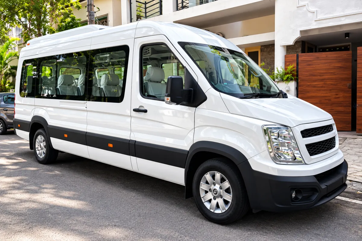 Grey 16-seater Force Urbania for group travel from Bangalore